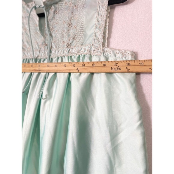 Vintage Barbizon Mint Green Satin Maxi Nightgown Embroidered Lace Trim S - Picture 5 of 7